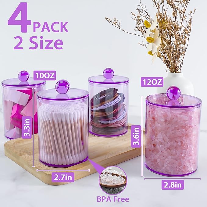 XIPENGKEJI 4 Pack Qtip Holder, Canister Apothecary Jar Set, Bathroom Jars - Image 2