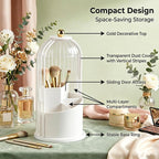 Makeup Brush Holder with Lid 360° Rotating 3-Compartment Makeup Organizers - Image 3