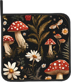 Mushroom Oven Mitt Pot Holder Set Vintage Floral BBQ Cooking Gloves - Image 9