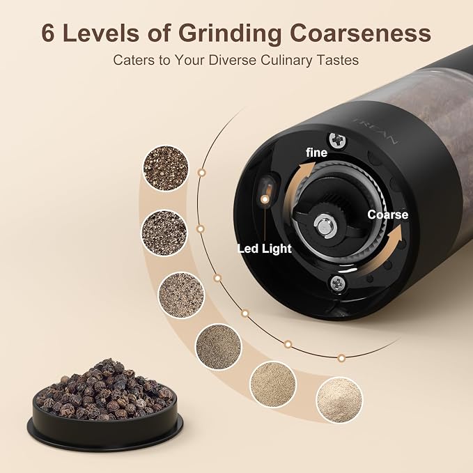 Ultrean Pepper Grinder, Rechargeable Salt and Pepper Grinder Set - Image 3