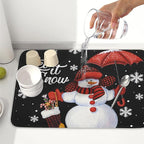 Black Snowman Dish Drying Mats for Kitchen Counter, Winter Snowflake Dish Mat - Image 6