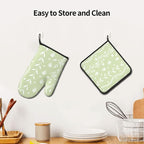 Sage Green Oven Mitt Pot Holder Set Floral BBQ Cooking Gloves Farmhouse - Image 6