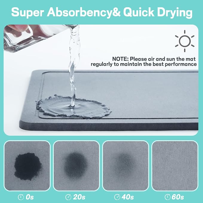 VABNEER Dish Drying Rack with Stone Drying Mat, Quick-Drying/Stainless/Super - Image 2