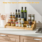 Simple Trending Spice Rack Kitchen Cabinet Organizer, 3 Tier Bamboo Expandable - Image 2