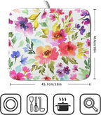Spring Floral Dish Drying Mat for Kitchen Counter Flower Microfiber Absorbent - Image 2