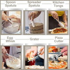 Silicone Kitchen cooking Utensils Set, AIKKIL 43 Pcs Heat Resistant Khaki - Image 5