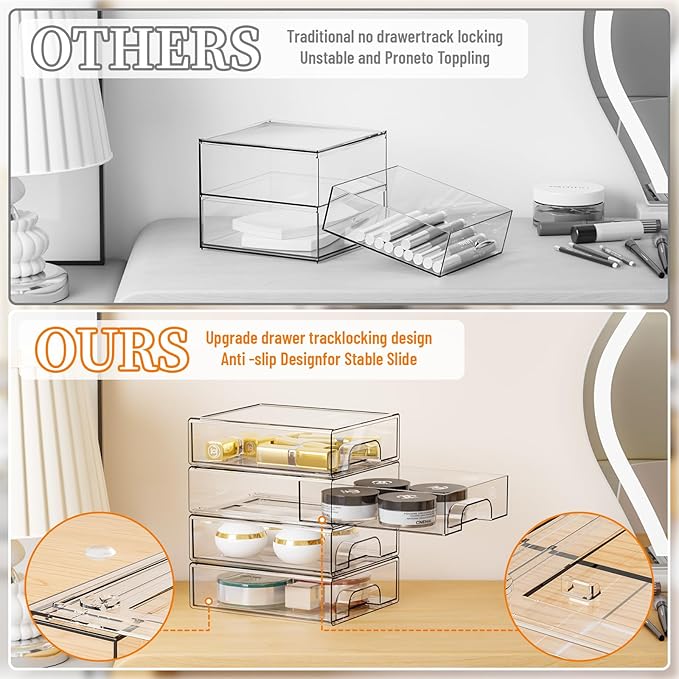 Yieach 8 Pack Small Clear Stackable Storage Drawers, 2.2'' Tall Desk - Image 4