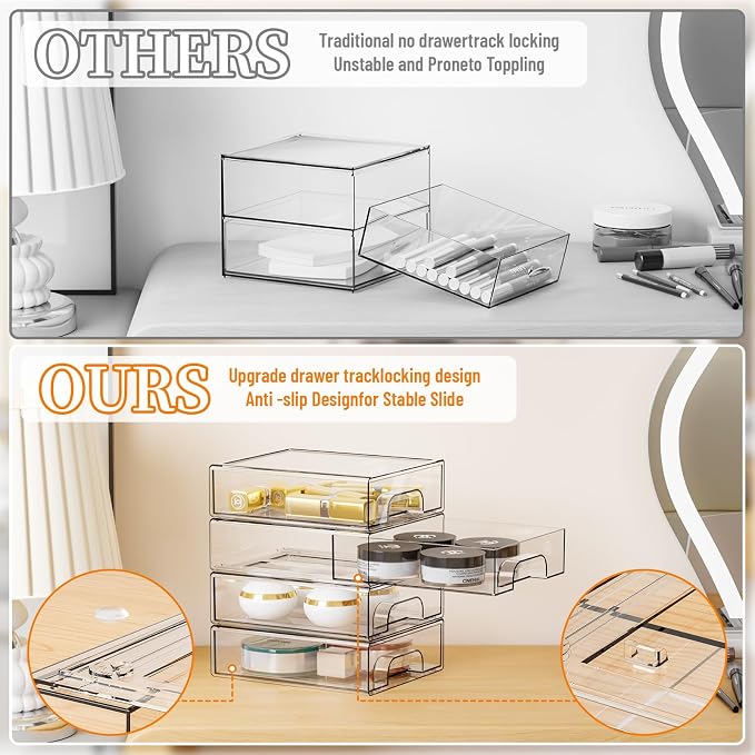 Yieach 2.2'' Tall Small Clear Stackable Storage Drawers, 6 Pack Stacking - Image 4