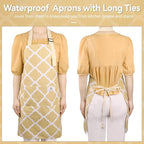 2 Pieces Aprons for Women with Pockets, Cotton Linen Waterproof Kitchen Cooking - Image 6