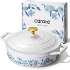 CAROTE 3.5QT Shallow Dutch Oven Enameled Cast Iron Braiser by CAROTE