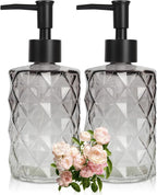 Glass Soap Dispenser with Plastic Pump, 2 Pack 12oz Gradient Diamond Design by Ulable