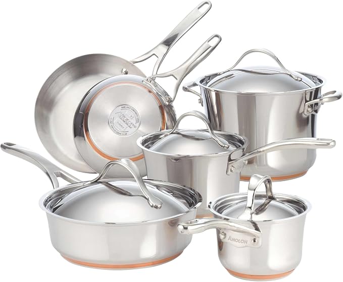 Anolon Nouvelle Stainless Steel Cookware Pots and Pans Set, 10 Piece - Image 12