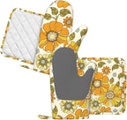 Retro 70s Style Flower Oven Mitts and Pot Holders Sets Silicone Kitchen Mitts - Image 2