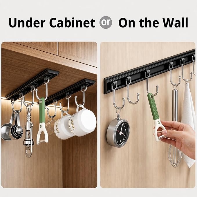 Cociat 2PCS Utensil Racks with 8 Hooks 17 Inch Kitchen Utensil Holders Hanging - Image 2