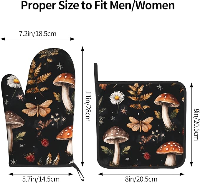 Mushroom Oven Mitts Set – Vintage Pot Holders Kitchen Gloves - Image 3