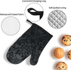 Victorian Gothic Black Skull Damask Oven Mitts and Pot Holders Sets of 4 - Image 4
