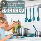 Silicone Cooking Utensils Set, E-far 7-Piece Blue Heat Resistant Kitchen - Image 7