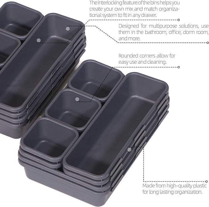 TENABORT 42 Pack Interlocking Desk Drawer Organizer Tray Dividers Plastic - Image 3
