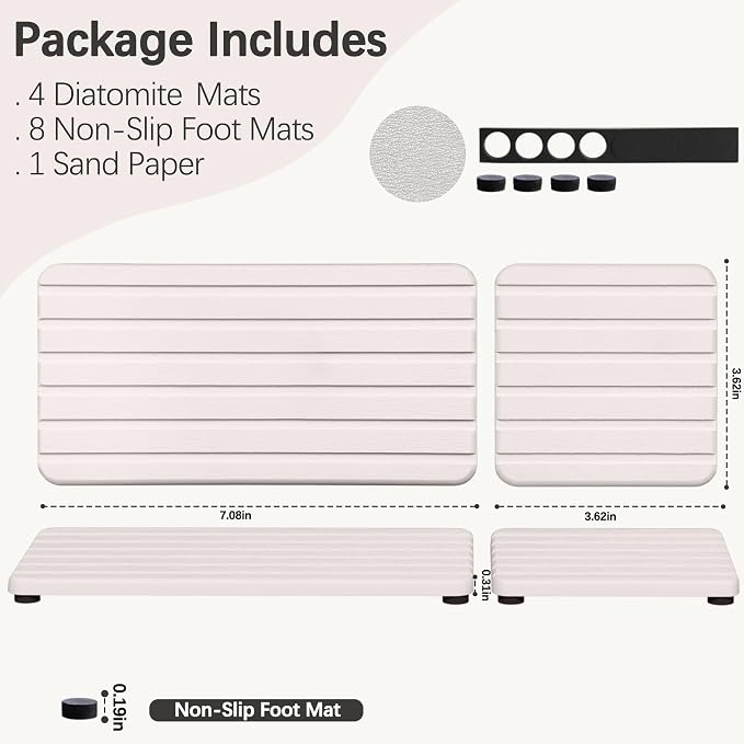 Set of 4 Bathroom Vanity Tray, Quick-Dry Diatomite Kitchen Tray - Image 5