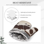 Cow Print Oven Mitts Pot Holders Cooking Apron Set of 5 Silicone Brown Cowhide - Image 3