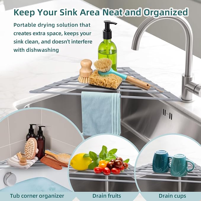 Ohuhu Triangle Roll Up Dish Drying Rack, Anti-Slip Organizer - Image 3
