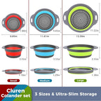 Collapsible Colander Set with Oversized Draining Tray | 3-Pack Foldable Kitchen - Image 3