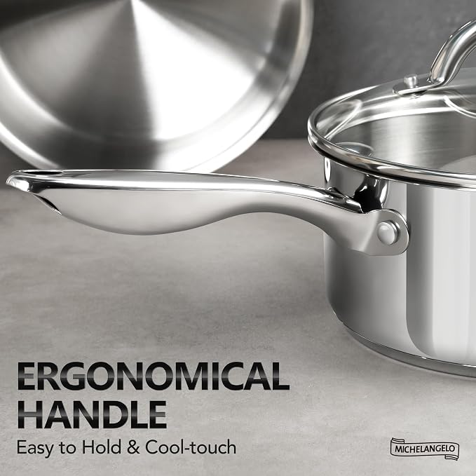 MICHELANGELO Saucepan Set 6pc, 18/10 Stainless Steel Sauce Pan - Image 4