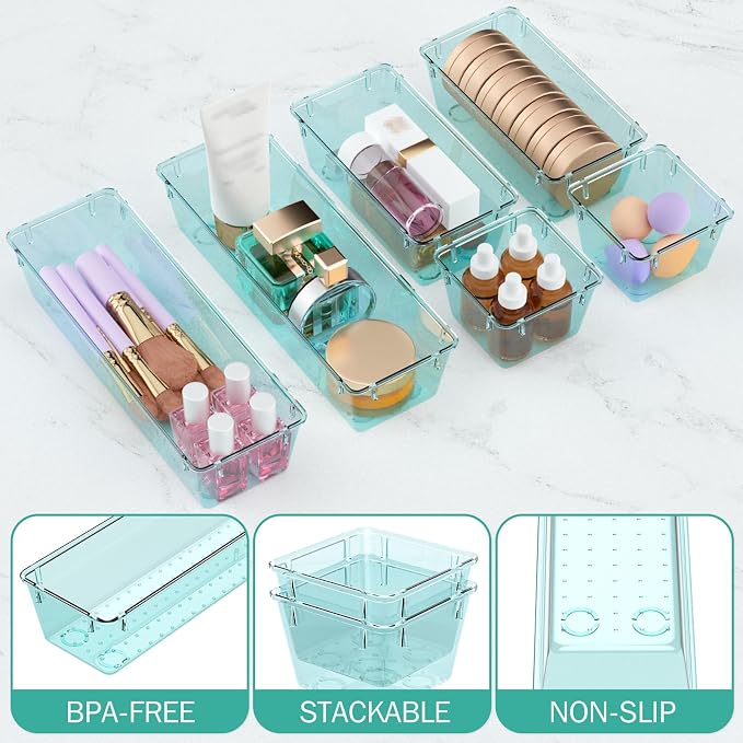 WOWBOX 6 Pack Clear Drawer Organizer Set, Acrylic Drawer Storage Trays - Image 3