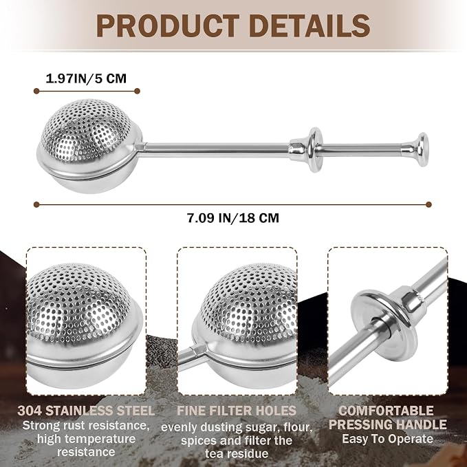 2pcs Stainless Steel Loose Tea Leaf Steeper&Sugar Shaker Duster Sifter 2 in 1 - Image 4