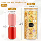 BGraceyy Glass Jars with Bamboo Lids, 58 oz 3 Pcs Kitchen Glass Containers with - Image 2