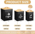 Maxdot 3 Set Coffee Sugar Tea Containers, Square Airtight Kitchen Canisters - Image 2