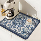Blue Floral Dish Drying Mat for Kitchen Counter Vintage Flower Pattern - Image 7