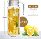 Glass Pitcher with Lid – Set of 2 34Oz Glass Water Pitcher – Cold Water Carafe - Image 2