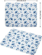 Blue Floral Dish Drying Mat 18x24 inch Flower Leaves Dish Rack Pad Microfiber - Image 2