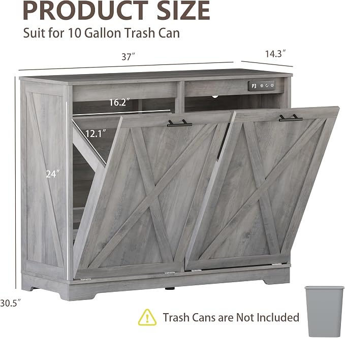 Double Tilt Out Trash Can Cabinet, Wooden Farmhouse Kitchen Garbage Bin - Image 2