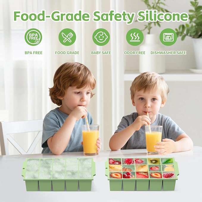 Silicone Ice Cube Tray with Locks Lids 4 Pack, Easy Release Flexible 15 Square - Image 3
