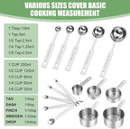 Measuring Cups and Spoons Set of 16, 5 Nesting Metal Measuring Cups and 5 - Image 3