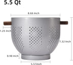 Metal Colander with Wood Handle and Stable Base, Powder Coated Steel Kitchen - Image 2