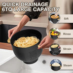 Metal Colander with Wood Handle and Stable Base, Powder Coated Steel Kitchen - Image 3
