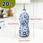20oz Vintage Ceramic Olive Oil Dispenser Bottle, Gourd Shape Blue and White - Image 7