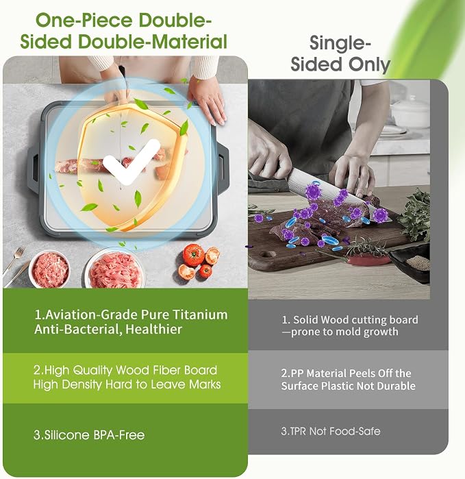 Titanium Cutting Board for Kitchen, Double Sided Pure Titanium and Wood Fiber - Image 5
