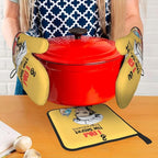 Cute Yellow Retro Chef Humorous Oven Mitts & Pot Holders Set of 3, Heat - Image 2