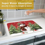 Christmas Dish Drying Mat for Kitchen Counter Snowman Green Christmas Tree - Image 7