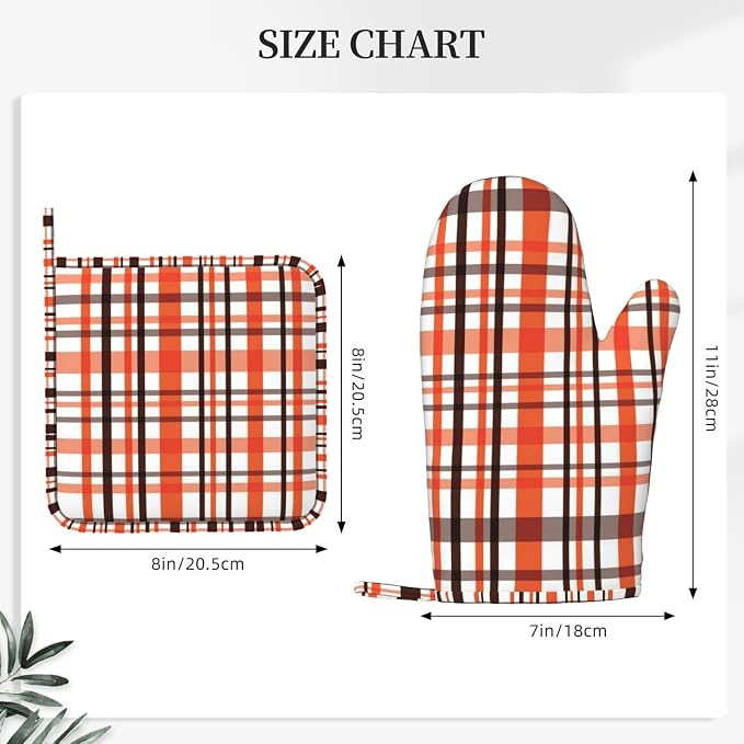 Orange Black Buffalo Plaid Fall Oven Mitts and Pot Holders Set - Image 3