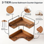 2-Tier Bathroom Counter Organizer, Wooden Corner Shelf - Image 3