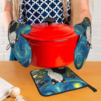 Funny Black Cat Oven Mitts and Hot Pads Set of 3, Abstract Cute Kitchen Mitts - Image 7