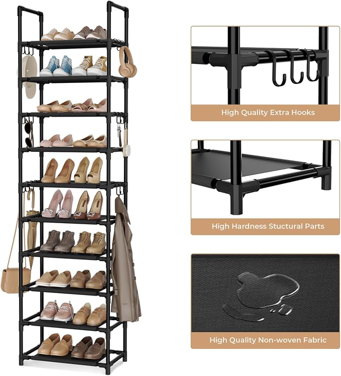 VTRIN 10 Tiers Tall Shoe Rack Holds 20-25 Pairs of Shoes Sturdy Vertical Shoe - Image 4