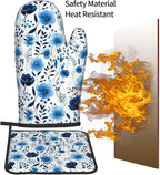 Blue Floral Oven Mitts and Pot Holders Sets of 3, Heat Resistant Cute - Image 7
