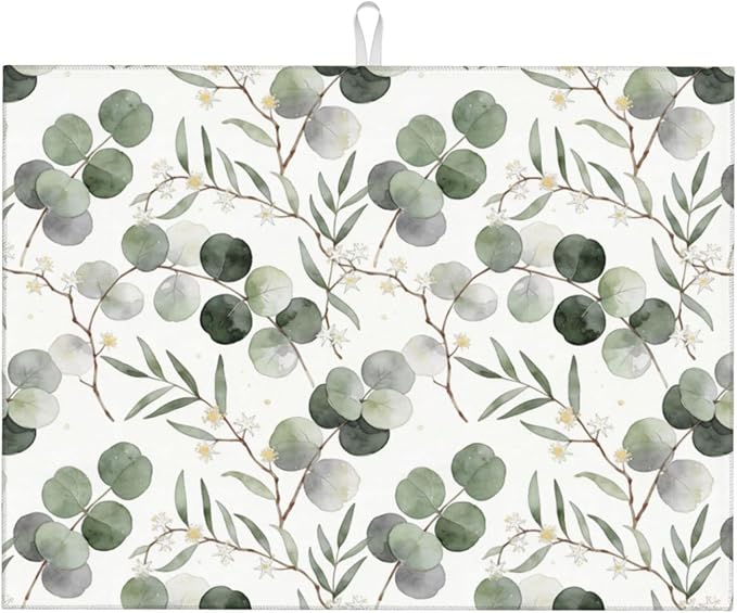 Sage Green Dish Drying Mat, for Spring Kitchen Counter Microfiber Absorbent by Vodbne