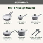 GreenPan Dover Healthy Ceramic Nonstick, 12 Piece Cookware Pots and Pans Set - Image 3